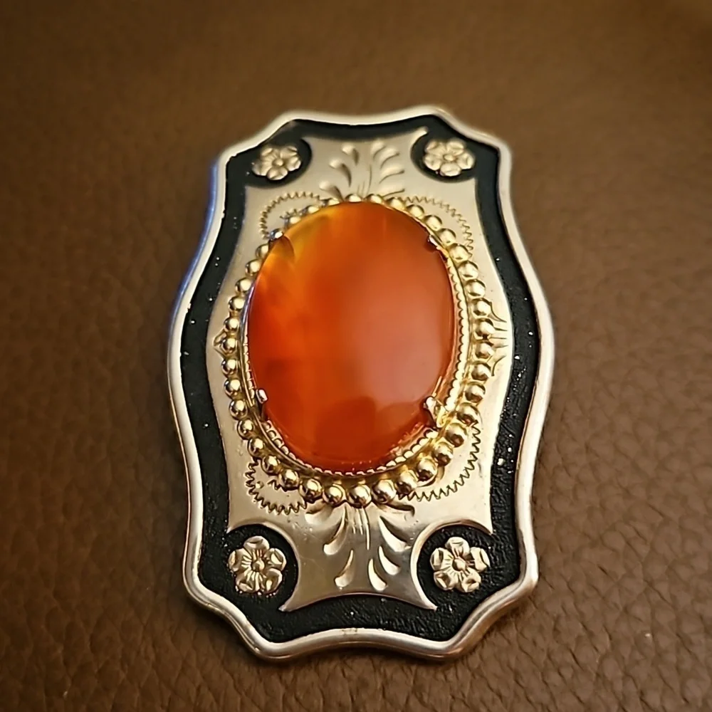 VTG Dainty Western Floral Carnelian Cowgirl Boho Belt Buckle